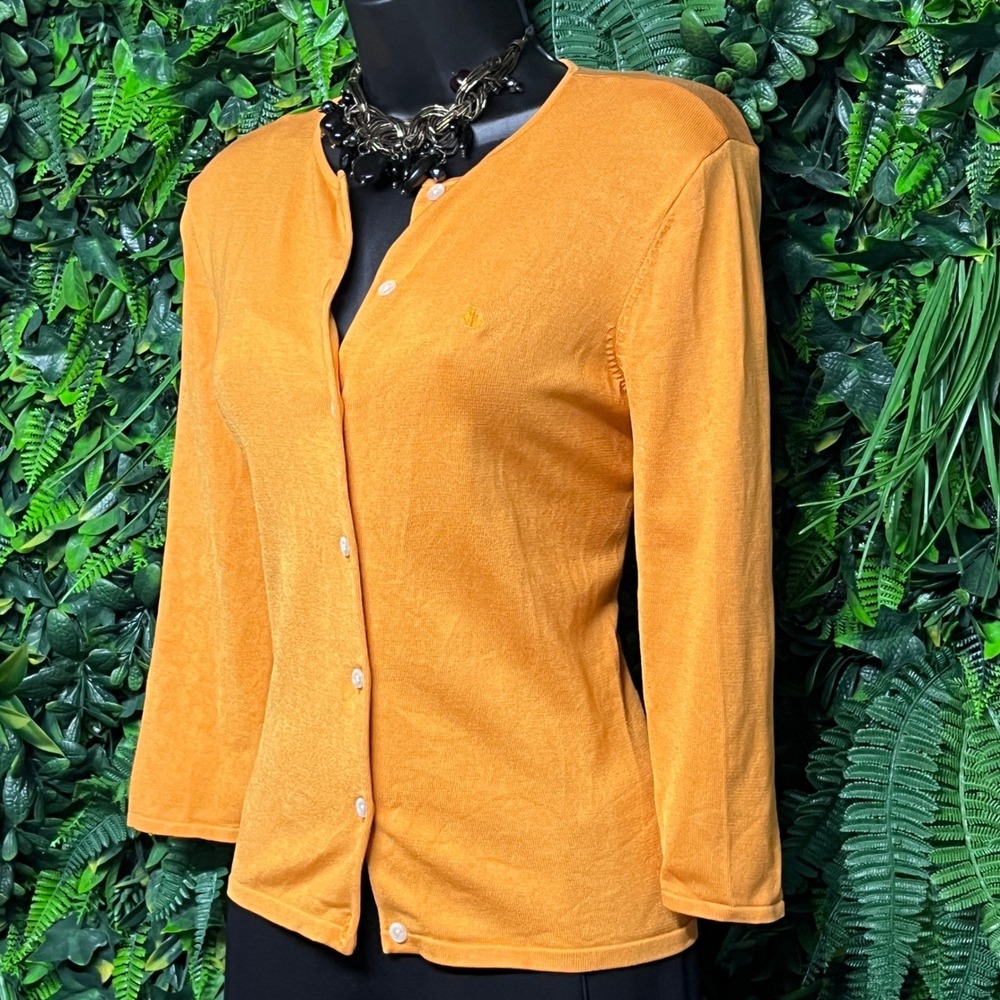 Ralph‎ Lauren Small Gold Tangerine Silk Blend Cardigan Sweater  2986